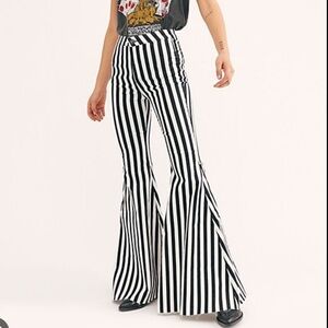 Free People Just Float On Flare Jeans Hampton Stripe Blue White Stretch 27